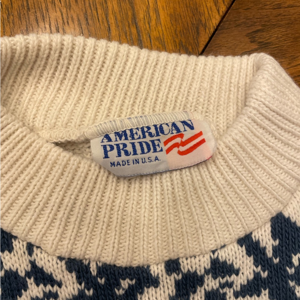 VTG Fair Isle Cream & Blue Knit Sweater 20W - Picture 3 of 4